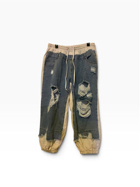 Women's SHEIN Distressed Denim Joggers Size 1X Blue and Lt Grey